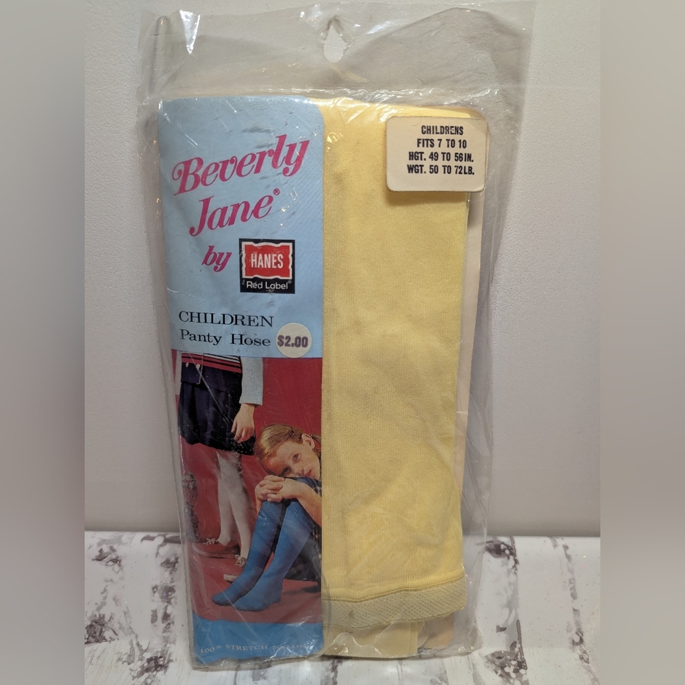 Vintage Hanes Pantyhose Children Yellow Stretch Nylons Beverly Jane Red Label